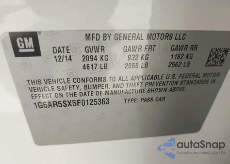 2015 Cadillac Cts Luxury z USA, uszkodzony, nr VIN 1G6AR5SX5F0125363